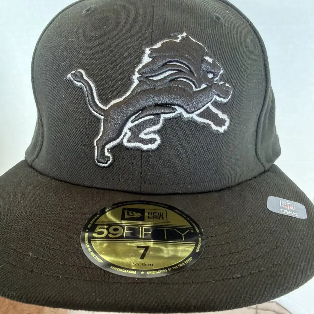 NEW Detroit Lions NFL New Era 59FIFTY Fitted Cap Black White 59 Fifty Hat 7